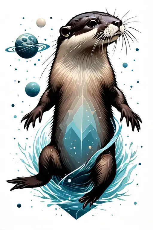 Geometric Space Themed With An Otter Swimming