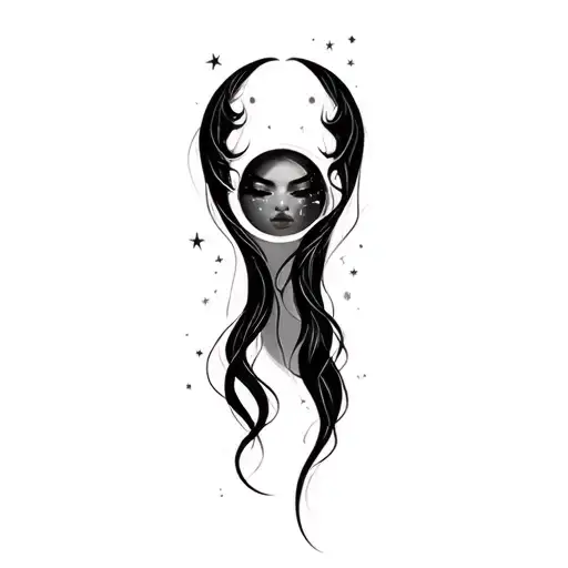 Coverup Space Curvy Woman Face Eyes Closed Stars Hair