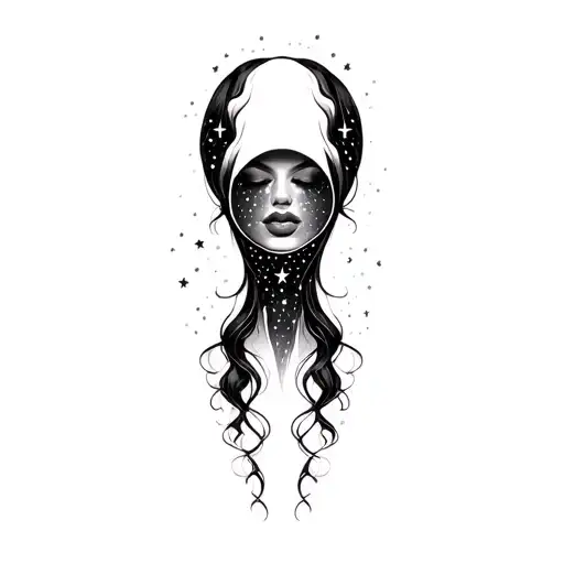 Coverup Space Curvy Woman Face Eyes Closed Stars Hair