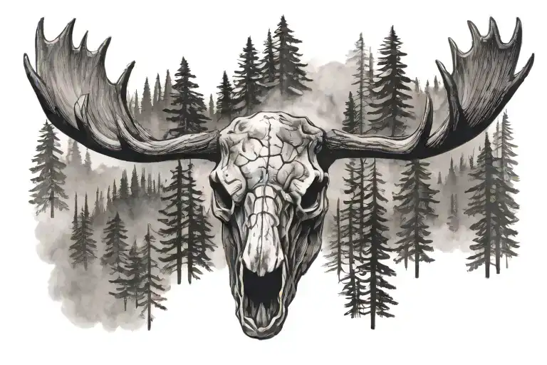 Moose Skull With Forest Fire Background