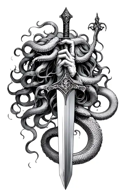Medusa With Snake Hair Holding A Sword