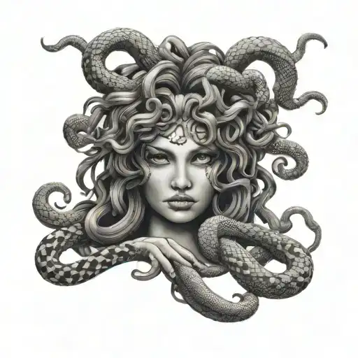 Medusa Head On Hand With Snake Hair On Fingers