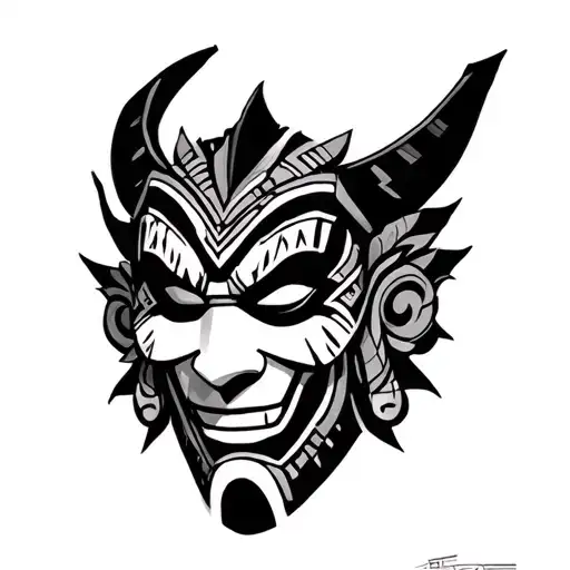 Hannya Mask And Aztec Lines