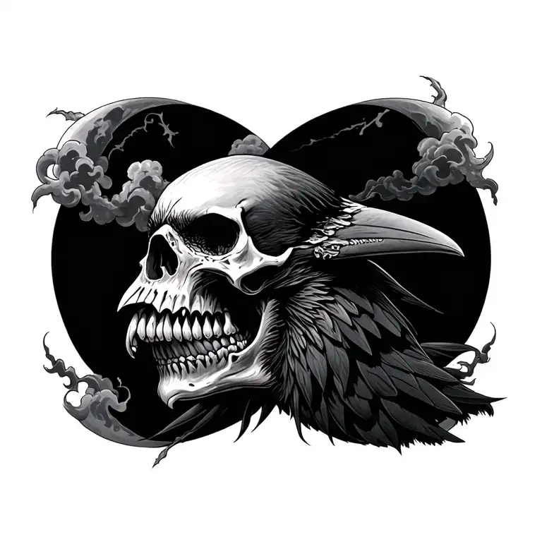 Raven Half Moon Skull Clouds