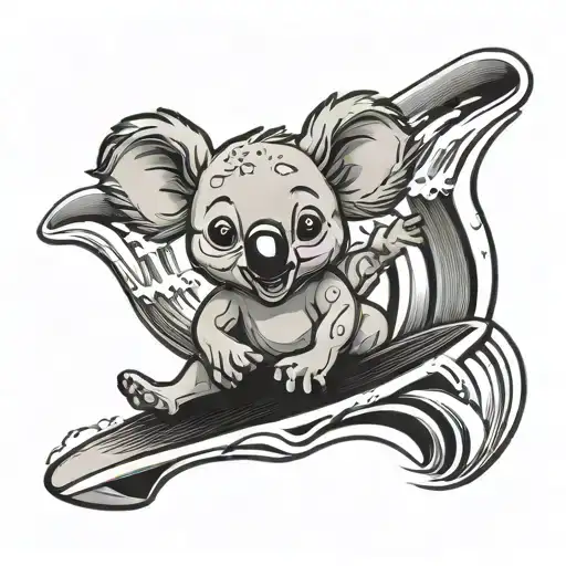 Cartoon Koala Surfing On A Wave