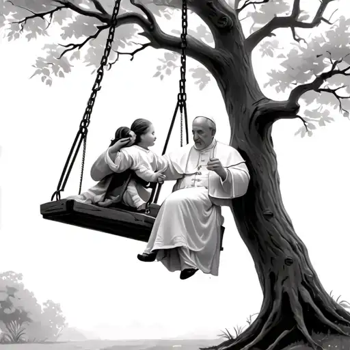 Pope Pushing His Daughter In A Swing In A Tree