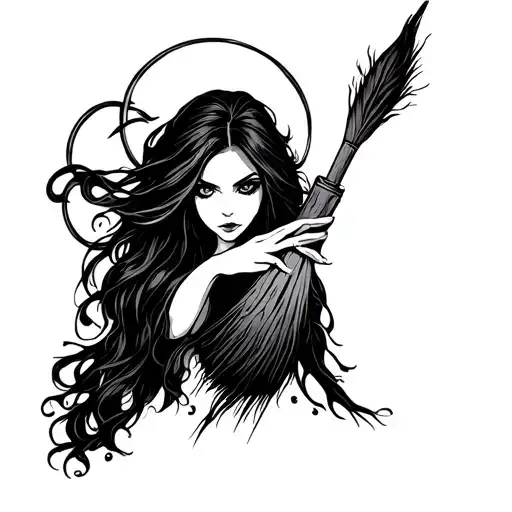 Dark Fem Wiccan Tattoo Broom Stick Figure