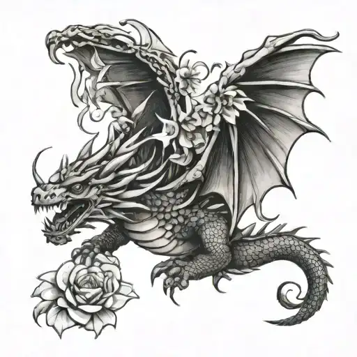 Flying Dragon Holding Flowers
