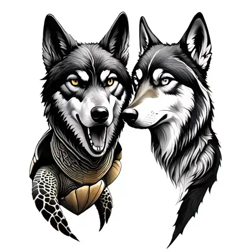 Turtle And Wolf Face Made Friends