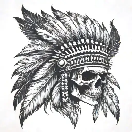 Skull With Indian Headress Incorporating A Wolf Surrounded