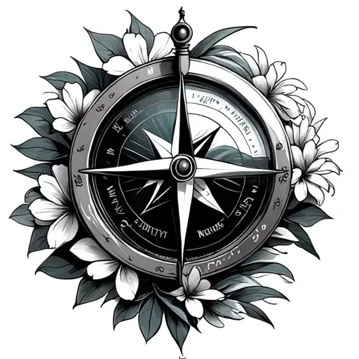 Compass With Waves And Hawaiin Flowers