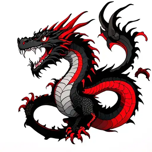 Red And Black Dragon For Back