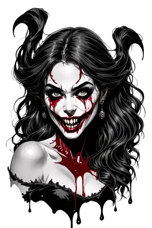 Female Vampire Dripping Blood From Teeth At Night