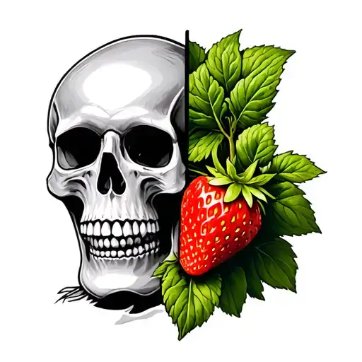 Skull With Half The Face Being A Strawberry Plant