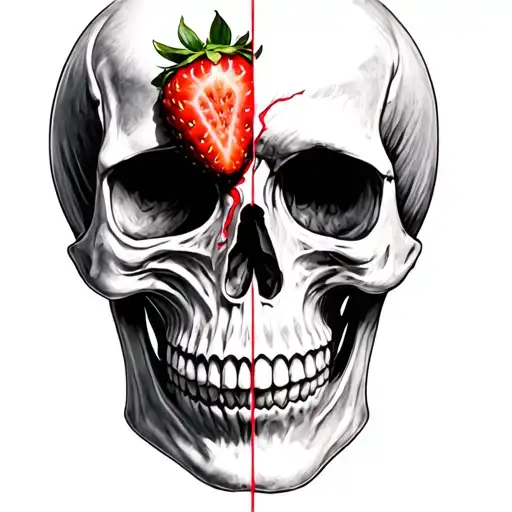 A Portrait Of A Skull But Half The Face Is Morphed Into A Strawberry