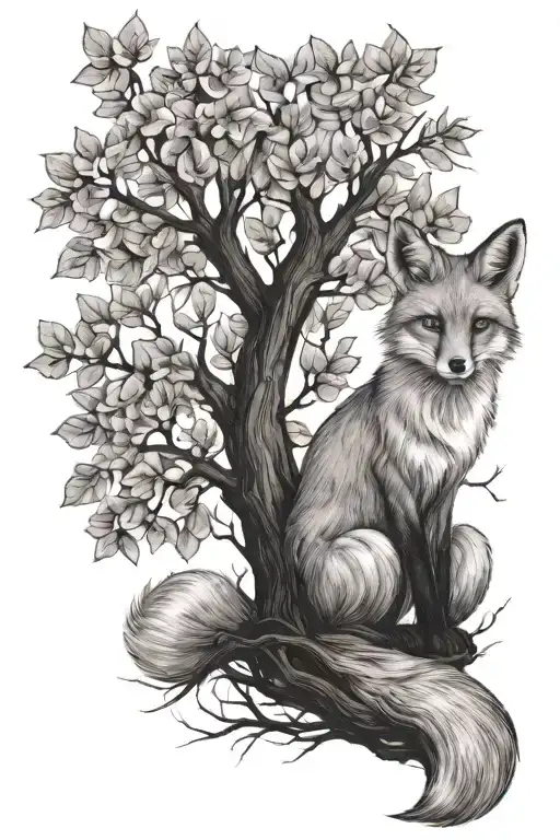 A Fox Sitting Underneath A Tree Branch