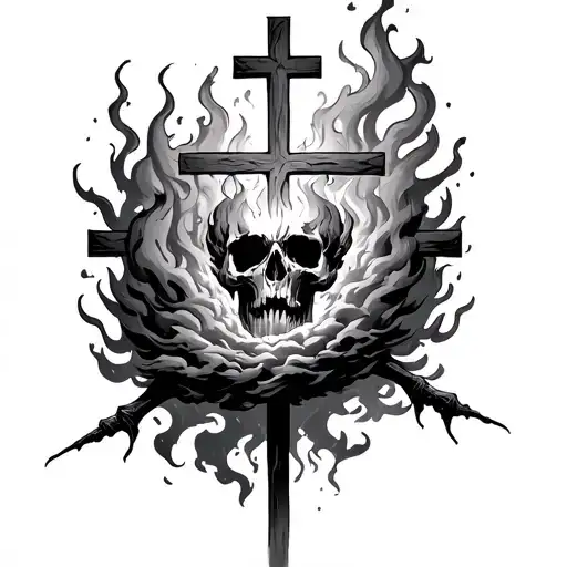 Hell Heaven Massive Fire Cross Clouds Surrounding