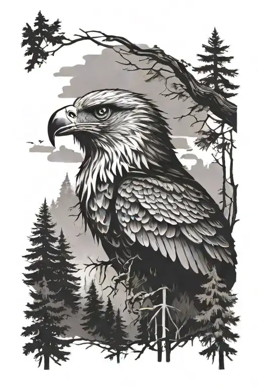 Forest With Eagle Eyes Looking Over Trees