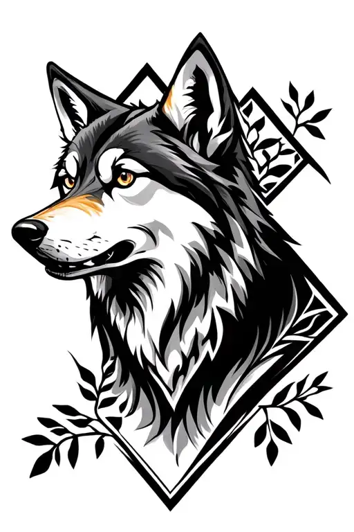 Wolf Face Design In A Diamond Shape