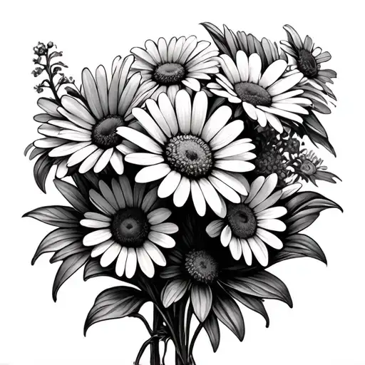 Small Daisy Bouquet Fine Line