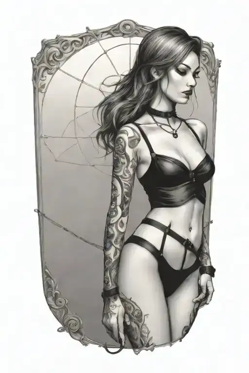 Sexy Woman In Bondage Underwear Standing Facing Left