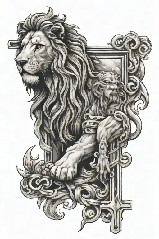 Lion Jesus Christ Cross Intertwined