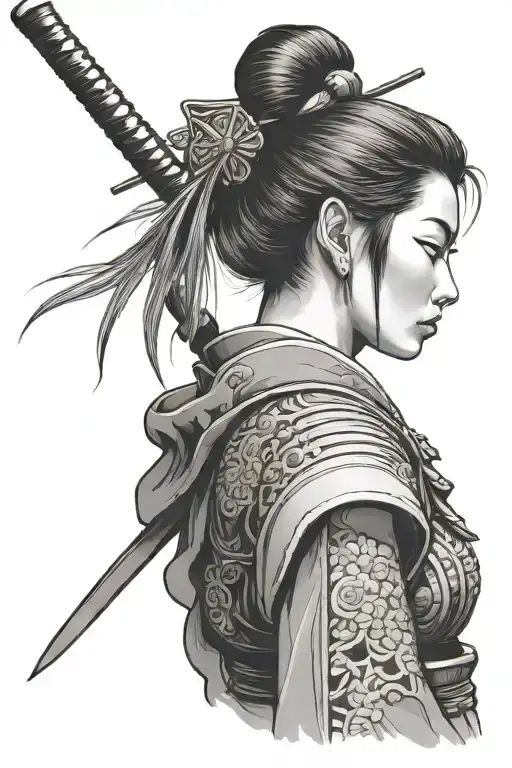 Samurai Standing Side Profile Traditional Lady