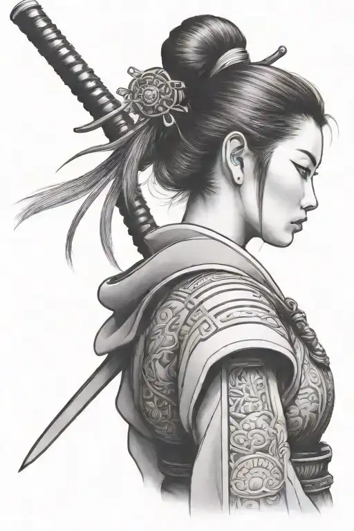 Samurai Standing Side Profile Traditional Lady