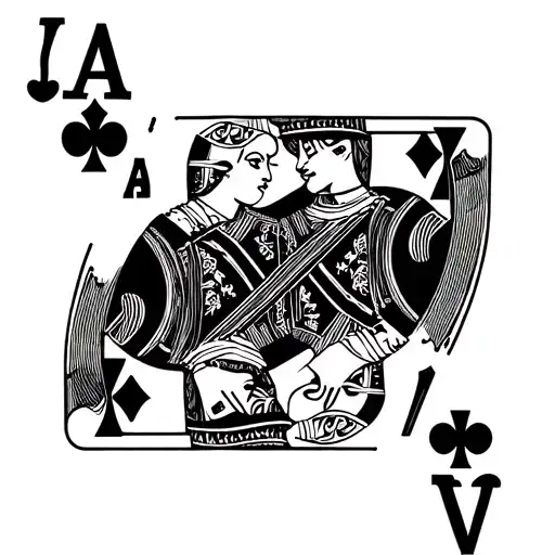 King Ace Of Spades Card Kissing Two Queen Of Diamonds Card