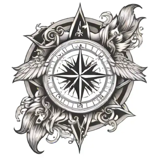 Compass Rose With Angel Wings
