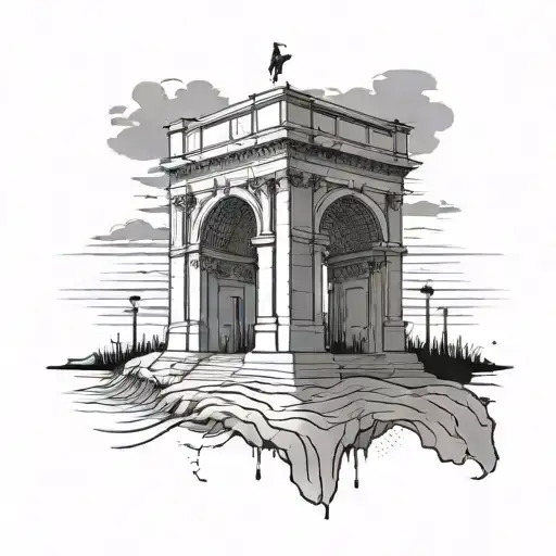 Shoulder And Arm Modern Tattoo Combining Rimini's Arch Of Augustus And Its Beach With Little Details