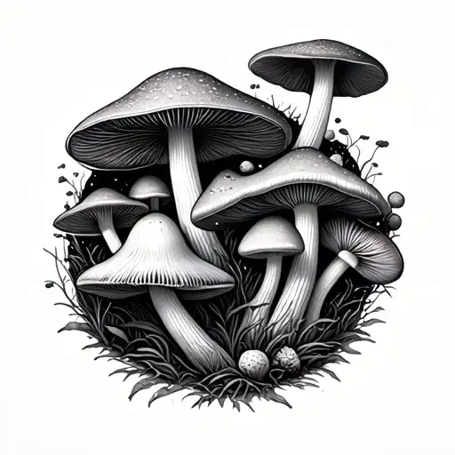 Multiple Different Kinds Of Mushrooms In The Shape Of A Circle