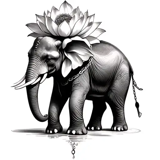 Elephant With Chains And Lotus Flower
