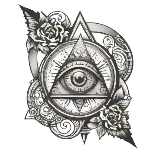 All Seeing Eye With Clock Surrounded