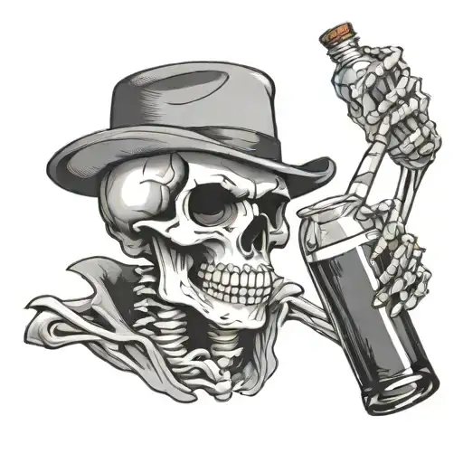 Crying Skeleton Skull With Alcohol Bottle