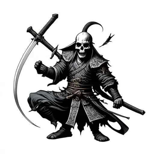 Skull Samurai Wielding His Sword