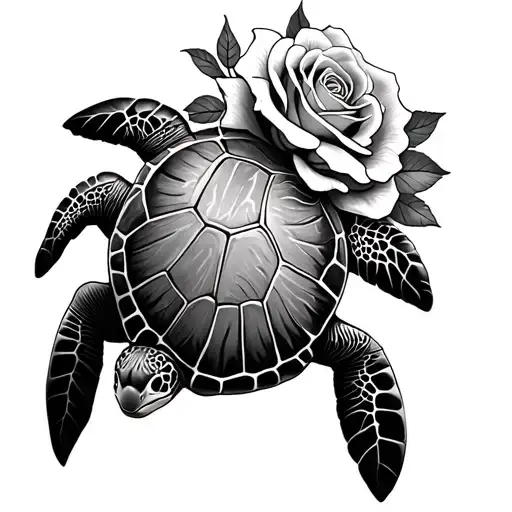 Sea Turtle And Roses
