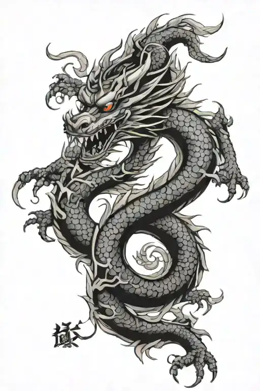Japanese Dragon With Message Written Vertically
