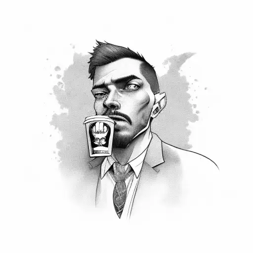 A Detailed Portrait Of A Valorant Character Holding A Coffee Mug