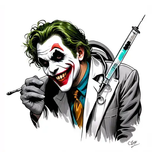 Doctor With Joker Syringe And Laughter