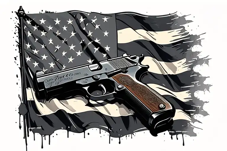 Distressed American Flag With Gun