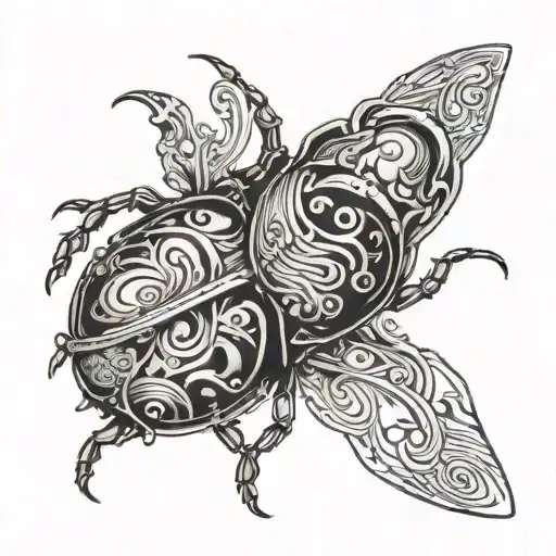 Side Profile Space Beetle Surrounded By Swirls And Stars