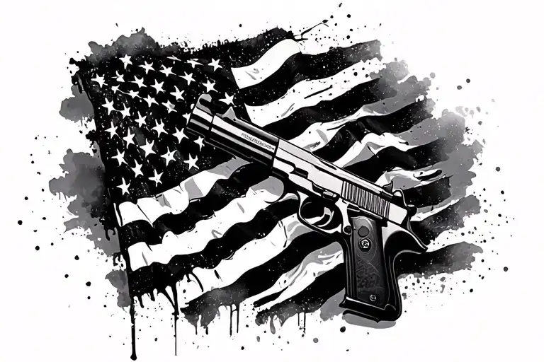 Distressed American Flag With Gun On Side