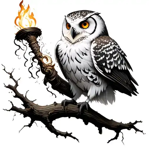 White Owl With A Torch Transforming