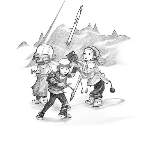 A Sketch-style Tattoo Of A Group Of Siblings Playing Their Favorite Games Together