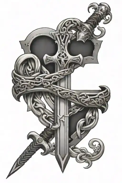 Cross Sword Intertwined Fight Heart Shaped Lock