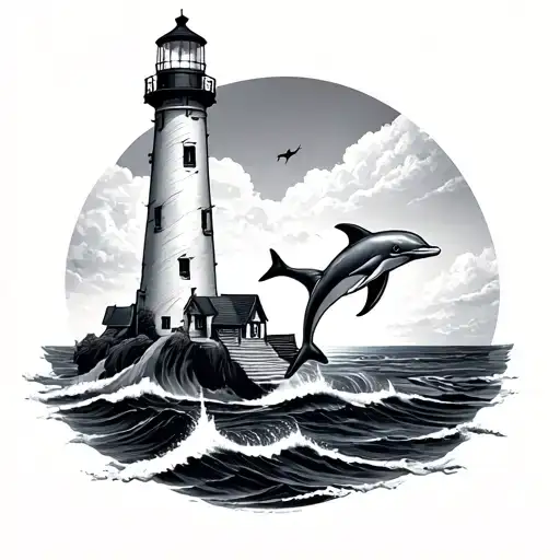 Lighthouse With Dolphins