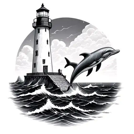 Lighthouse With Dolphins