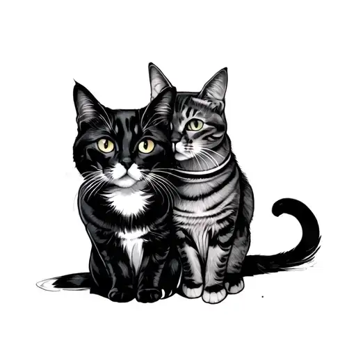 Stilyzed Man Standing Beside A Stilyzed Cat Sitting