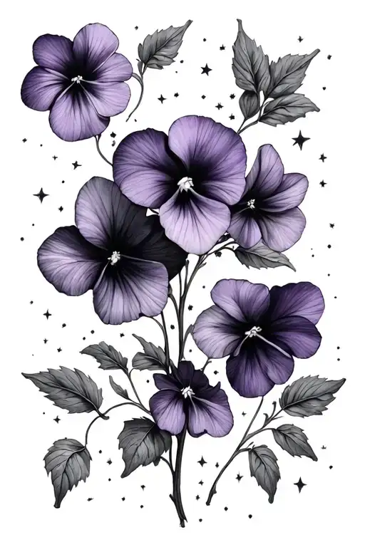 Violets And Star Filled Sky